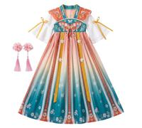 Grtheenumb Vestido Chino para niñas, Vestido Tradicional Chino para niñas, Mulan clásico con Bordado y Pinza para el Cabello, Azul champán, 130 cm/51, 18 Pulgadas