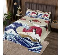 Grúa de grúas de edredón japonés Ukiyoe colcha acolchada para niños y niñas Hokusai grúas volando pintura tradicional colcha colcha ultra suave juego individual