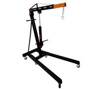 Grúa de Motor Capacidad 2 Toneladas 2000kg con Manilla de Bomba Hidráulica, Patas Plegables | 6 Ruedas + 4 Posiciones de Brazo, Elevadora Jack Soporte, Gancho de Cadena, para Taller, Garaje