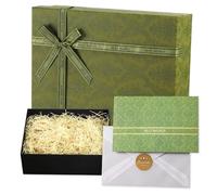 Grün Geschenkbox Set, Geschenkbox groß 33x25x10cm, Geschenkkarton mit Deckel Geschenkbox zerrissenes Seidenpapier Grußkarten für Weihnachten Geburtstag HochzeitstagF