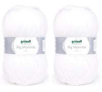 Gründl Big Mamma uni (hilo para calcetar y ganchillo con carácter de lana de 100% poliacrílico, 400 g / 1040 m, tamaño de aguja: 3,5-4,5, 1 × 400 g), White (Paquete de 2)