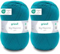 Gründl Big Mamma uni (hilo para calcetar y ganchillo con carácter de lana de 100% poliacrílico, 400 g / 1040 m, tamaño de aguja: 3,5-4,5, 1 × 400 g), Petrol (Paquete de 2)