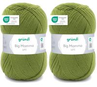 Gründl Big Mamma uni (hilo para calcetar y ganchillo con carácter de lana de 100% poliacrílico, 400 g / 1040 m, tamaño de aguja: 3,5-4,5, 1 × 400 g), grass green (Paquete de 2)