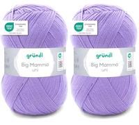 Gründl Big Mamma uni (hilo para calcetar y ganchillo con carácter de lana de 100% poliacrílico, 400 g / 1040 m, tamaño de aguja: 3,5-4,5, 1 × 400 g), Purple (Paquete de 2)