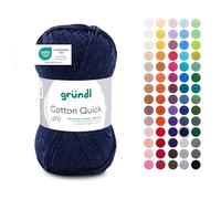 Gründl Lana Cotton Quick uni - lana fina para ganchillo - hilo de tejer - hilo de ganchillo - brillante y agradable para la piel - 100% algodón - 1 ovillos 50 g / 125 m - azul oscuro