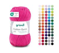 Gründl Lana Cotton Quick uni - lana fina para ganchillo - hilo de tejer - hilo de ganchillo - brillante y agradable para la piel - 100% algodón - 1 ovillos 50 g / 125 m - Pink