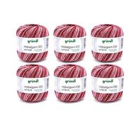 Gründl Crochet Thread 100 ombré (hilo de ganchillo de algodón mercerizado, 100% algodón, 100 g / 566 m, agujas: 1,5-2, 6 x 100 g), rojo blanco