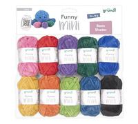 Gründl Funny Mini Basic Shades 10 x 15 g, juego de punto de hilo de chenilla 100% poliéster, mini ovillos