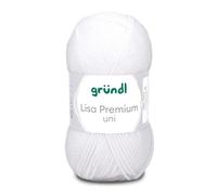 Gründl Lisa Premium Uni Yarn Hilo, Acrylic, Blanca, 3,50-4,50 mm, 133