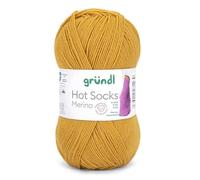 Gründl Hots Socks Merino uni, 4-hilos de lana para calcetines, 50 g / 200 m, 75% lana virgen (merino, superwash), 25% poliamida, sin mulesing, Öko-tex Standard, (25 curry)