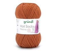 Gründl Hots Socks Merino Uni - Ovillo de lana para calcetines (4 hilos, 50 g/200 m, 75 % lana virgen (merino, superwash), 25 % poliamida, sin mulesing, certificado Öko-tex Standard, (27 cobre)