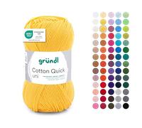Gründl Lana Cotton Quick uni - lana fina para ganchillo - hilo de tejer - hilo de ganchillo - brillante y agradable para la piel - 100% algodón - 1 ovillos 50 g / 125 m - maíz amarillo