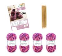 Gründl Lana de fieltro de color - Lana gruesa para fieltro en la lavadora para 1 par de zapatillas con instrucciones y aguja, suave y agradable para la piel, 100% lana virgen, 4 ovillos de 50 g/50 m