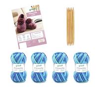 Gründl Lana de fieltro de color - Lana gruesa para fieltro en la lavadora para 1 par de zapatillas con instrucciones y aguja - Suave y agradable para la piel - 100% lana virgen - 4 ovillos 50 g/50 m