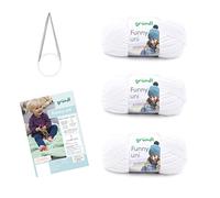 Gründl Lana Funny Uni - Suave lana de chenilla con aguja e instrucciones para una manta de bebé - Suave y agradable para la piel - 100% poliéster - 3 ovillos 100 g/120 m - Grosor de aguja 5 - 6, color