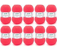 Gründl Lana Lisa Premium uni Hilo de tejer 100% poliacrílico, Hilo para tejer/ganchillo 50 g / 133 m, 10 bolas, Neón Coral Rojo