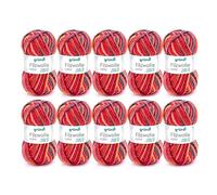 Gründl Lote de 10 ovillos de Fieltro de 50 g, Certificado Oeko-Tex, 100 Nueva, m, tamaño de Aguja: 8-9, á, Rojo-Naranja-Negro, Lana, Rosso-Arancio-Nero Multicolore, One Size, 500