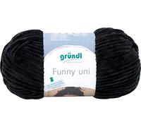 Gründl Ovillo de lana Funny Uni de chenilla suave para ganchillo, suave y agradable al tacto, 100% poliéster, 1 ovillo de 100 g/120 m, grosor de aguja 5-6, color negro