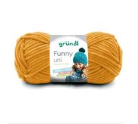 Gründl Ovillo de lana Funny Uni de chenilla suave para ganchillo, suave y agradable al tacto, 100% poliéster, 1 ovillo de 100 g/120 m, grosor de aguja 5-6, mostaza