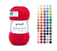 Gründl Wolle Cotton Quick Uni - Lana para ganchillo de 100% algodón, lana para tejer, hilo de algodón brillante, 1 ovillo de 50 g/125 m, color rojo