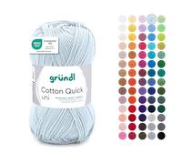 Gründl Wolle Cotton Quick Uni - Lana para ganchillo de algodón 100%, lana para tejer, hilo de algodón brillante, 1 ovillo de 50 g/125 m, grosor de aguja 3-4, azul pálido