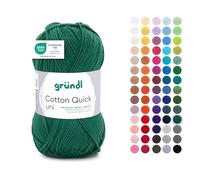 Gründl Wolle Cotton Quick Uni - Lana para ganchillo de algodón 100%, lana para tejer, hilo de algodón brillante, 1 ovillo de 50 g/125 m, grosor de aguja 3-4, verde abeto