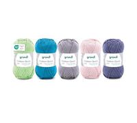 Gründl Wolle Cotton Quick Uni - Ovillo de lana fina para ganchillo, hilo de ganchillo, brillante y delicado con la piel, 100% algodón, 5 ovillos de 50 g/125 m, grosor de aguja 3-4, mezcla verde