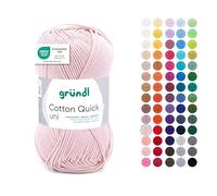 Gründl Wolle Cotton Quick Uni - Ovillo de lana fina para ganchillo, hilo de ganchillo, brillante y delicado con la piel, 100% algodón, 1 ovillo de 50 g/125 m, grosor de aguja 3-4, color nude