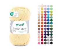 Gründl Wolle Cotton Quick Uni - Ovillo de lana fina para ganchillo, hilo de ganchillo, brillante y delicado con la piel, 100% algodón, 1 ovillo de 50 g/125 m, grosor de aguja 3-4, amarillo pastel