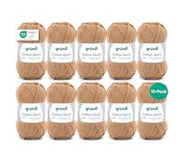Gründl Wolle Cotton Quick Uni - Ovillo de lana fina para ganchillo, hilo de ganchillo, brillante y delicado con la piel, 100% algodón, 10 ovillos de 50 g/125 m, grosor de aguja 3-4, latón