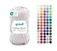 Gründl Wolle Cotton Quick Uni - Ovillo de lana fina para ganchillo, hilo de ganchillo, brillante y delicado con la piel, 100% algodón, 1 ovillo de 50 g/125 m, grosor de aguja 3-4, gris claro