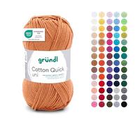 Gründl Wolle Cotton Quick Uni - Ovillo de lana fina para ganchillo, hilo de ganchillo, brillante y delicado con la piel, 100% algodón, 1 ovillo de 50 g/125 m, grosor de aguja 3-4, curry
