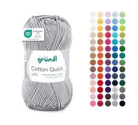 Gründl Wolle Cotton Quick Uni - Ovillo de lana fina para ganchillo, hilo de ganchillo, brillante y delicado con la piel, 100% algodón, 1 ovillo de 50 g/125 m, grosor de aguja 3-4, gris medio