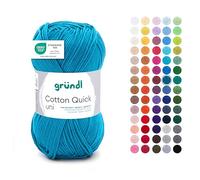 Gründl Wolle Cotton Quick Uni - Ovillo de lana fina para ganchillo, hilo de ganchillo, brillante y delicado con la piel, 100% algodón, 1 ovillo de 50 g/125 m, grosor de aguja 3-4, color azul petróleo