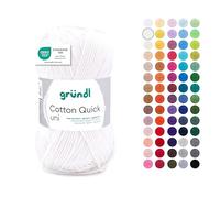 Gründl Wolle Cotton Quick Uni - Ovillo de lana fina para ganchillo, hilo de ganchillo, brillante y delicado con la piel, 100% algodón, 1 ovillo de 50 g/125 m, grosor de aguja 3-4, color crema