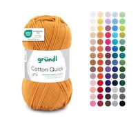 Gründl Wolle Cotton Quick Uni - Ovillo de lana fina para ganchillo, hilo de ganchillo, brillante y delicado con la piel, 100% algodón, 1 ovillo de 50 g/125 m, grosor de aguja 3-4, mostaza