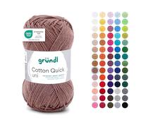 Gründl Wolle Cotton Quick Uni - Ovillo de lana fina para ganchillo, hilo de ganchillo, brillante y delicado con la piel, 100% algodón, 1 ovillo de 50 g/125 m, grosor de aguja 3-4, color marrón