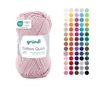 Gründl Wolle Cotton Quick Uni - Ovillo de lana fina para ganchillo, hilo de ganchillo, brillante y delicado con la piel, 100% algodón, 1 ovillo de 50 g/125 m, grosor de aguja 3-4, cuarzo rosa