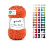 Gründl Wolle Cotton Quick Uni - Ovillo de lana fina para ganchillo, hilo de ganchillo, brillante y delicado con la piel, 100% algodón, 1 ovillo de 50 g/125 m, grosor de aguja 3-4, rojo oxidado