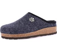 GRÜNLAND Sara - Chanclas de invierno para mujer, de lana regenerada, cálidas y transpirables, estilo alpino, plantilla de corcho y fieltro natural, navy, 35 EU