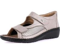 GRÜNLAND NESI, Zapato Confort Abierto con Doble Tira Ajustable, Suela conformable, Plantilla extraíble de Corcho y Piel y cuña de 4 cm de Altura. Mujer, Tortora, 37 EU