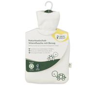 GRÜNSPECHT Botella de agua caliente de caucho natural con funda ecológica blanca 100% algodón GOTS, pequeña, para niños y adultos (644-00)