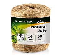 GRÜNTEK Cordel de Yute Cuerda Sisal Rascador para Gatos 6mm x 1 Rollo 60 M - Cuerda Manualidades Hilo macramé para jardinería decoración Tarjetas de Regalo