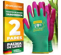GRÜNTEK Guantes de Jardinería Mujer y hombre en Bambú y Látex. Guantes de trabajo resistentes, lavables y ecológicos. Para el hogar, pintura, riego y trabajos ligeros. (XL / 10)
