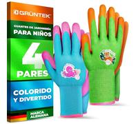 GRÜNTEK Guantes de Jardinería para Niños y Niñas- Talla 5 (XXS) - Juego de 4 pares - Testado y Certificado según EN 420 & EN 388 - Revestimiento de Espuma de Latex