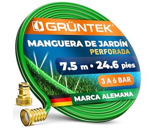 GRÜNTEK Manguera de jardín Perforada Aspersor de Riego - Rociador Pulverización fina para Césped y Jardines estrechos y largos - Manguera de 7.5 m con accesorios de latón