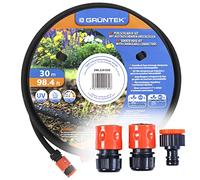 GRÜNTEK Manguera de Jardin Porosa Exudante. Mangeura de Riego por Goteo 30M con 3 conectores. Aspersor de riego Cesped y jardin 30M