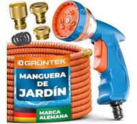 GRÜNTEK Manguera de Riego Jardin. Manguera Extensible 22,5 M Aspersor de Riego Cesüed y Jardín. Tuberia riego con Pistola de Jardin Acessorios en latón