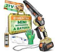 GRÜNTEK Mini Sierra de Poda Motosierra Electrica. Motosierra a Bateria 21V - Motosierra Eléctrica de mano con Guantes y Gafas