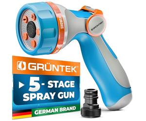 GRÜNTEK Pistola Rociadora Alcachofa de Manguera de Jardín Ultraligera con 5 Chorros. Mango Ergonómico y cómodo control al Pulgar